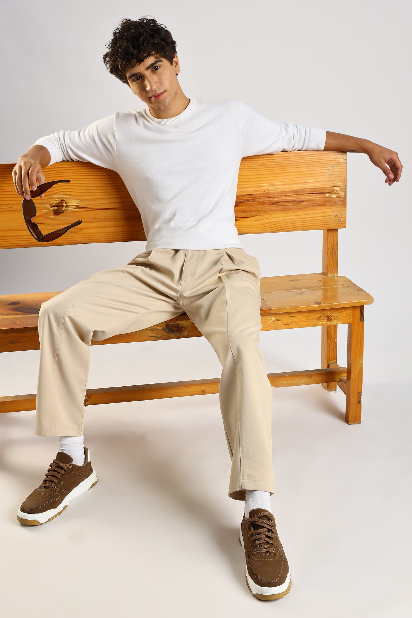 Cotton Blend Drawcord Trousers Cream