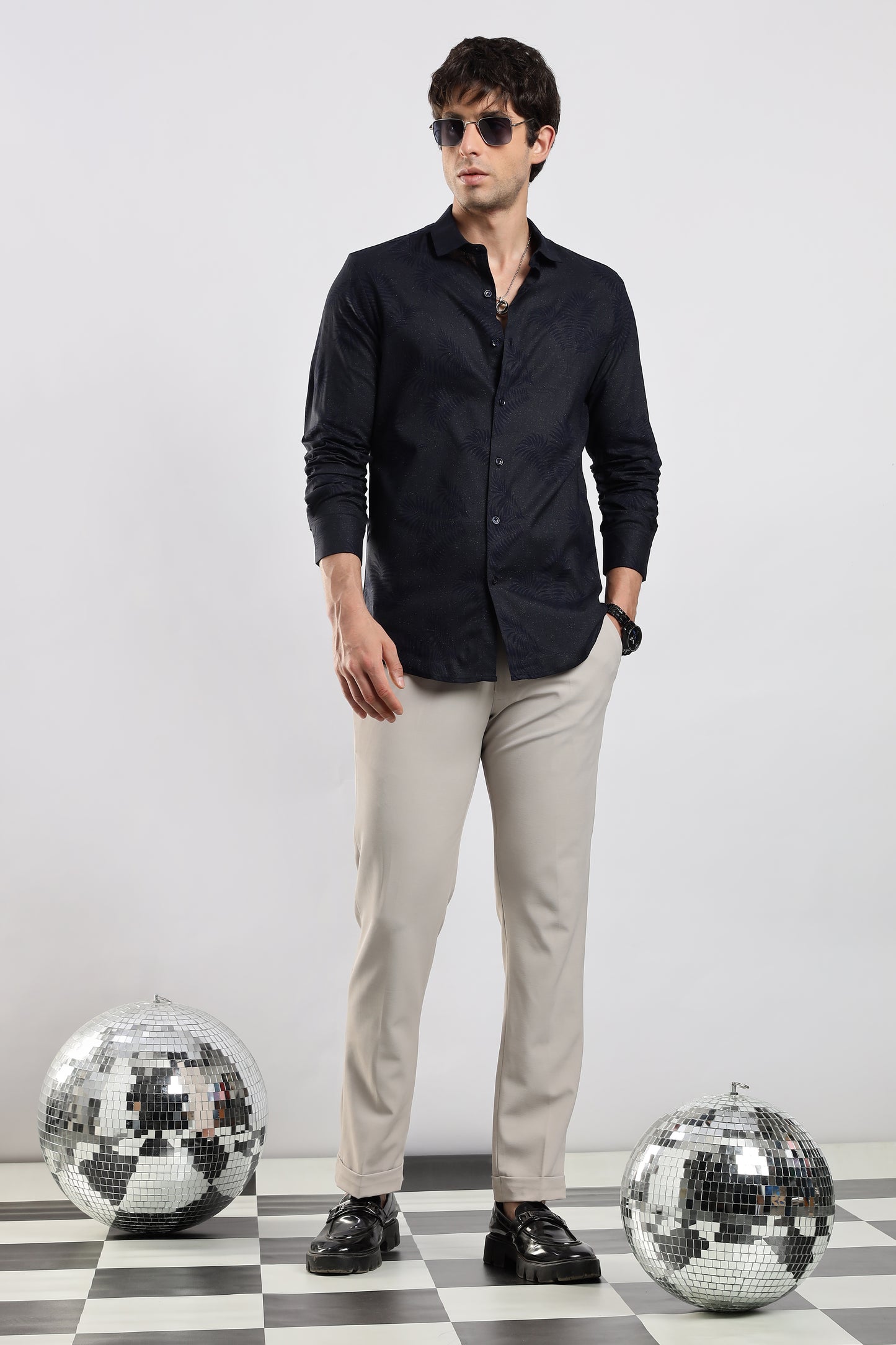 Glitter Print Shirt Navy 2