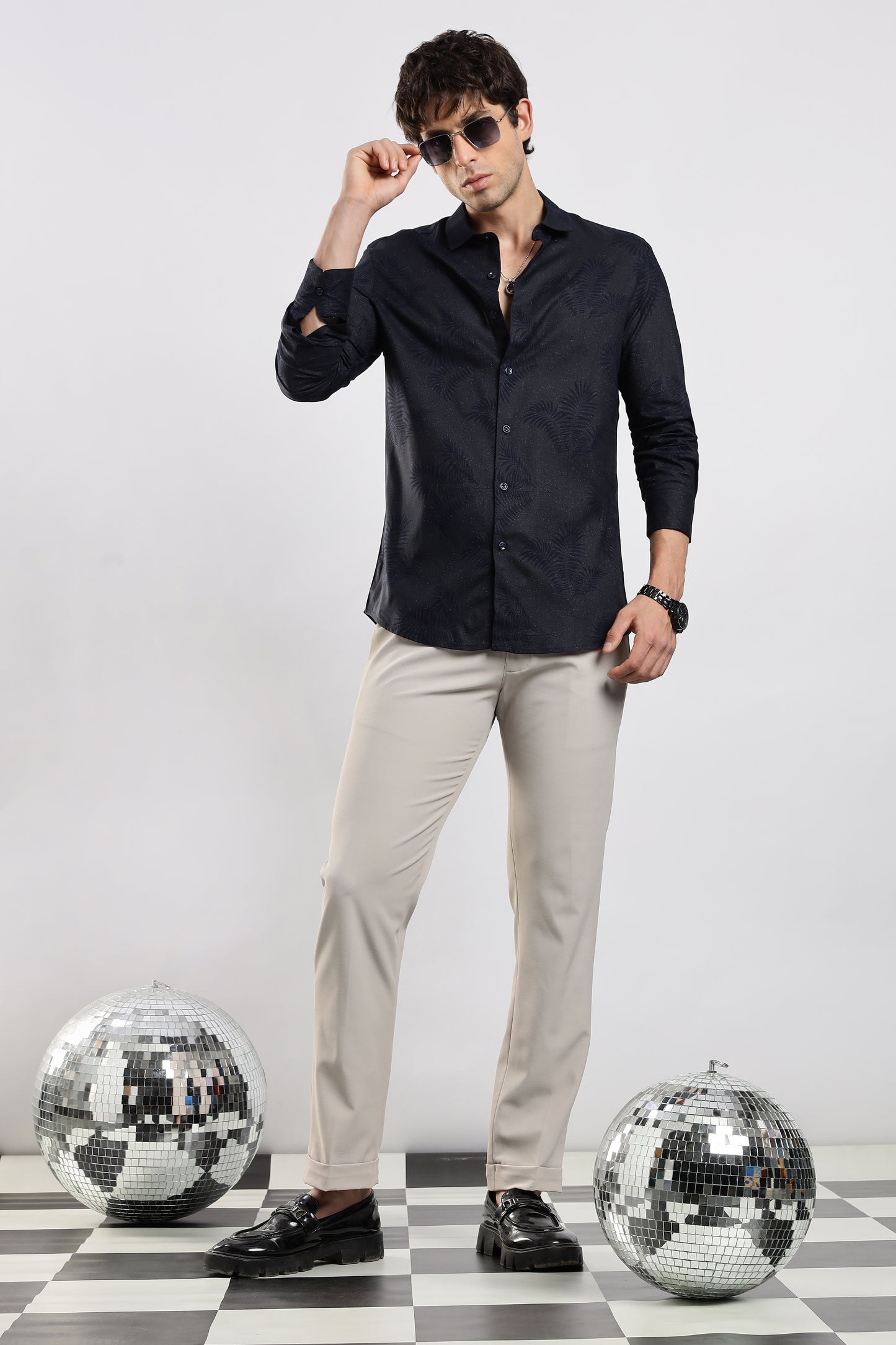 Glitter Print Shirt Navy 2