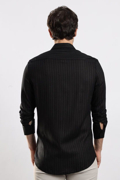 Slim Fit Striped Glitter Shirt Black