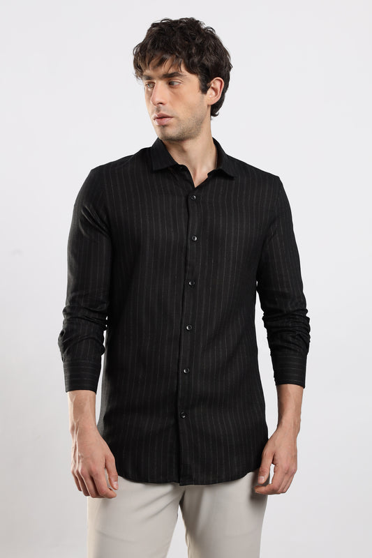 Slim Fit Striped Glitter Shirt Black