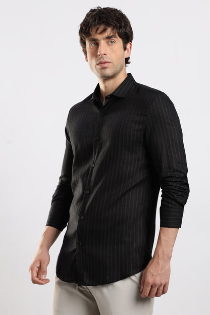 Slim Fit Striped Glitter Shirt Black