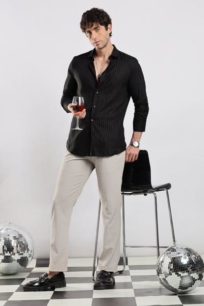 Slim Fit Striped Glitter Shirt Black