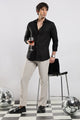 Cotton Slim Fit Striped Glitter Shirt Black