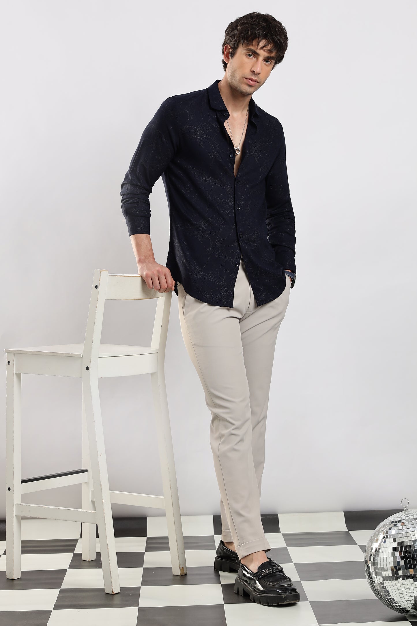 Glitter Print Shirt Navy 4