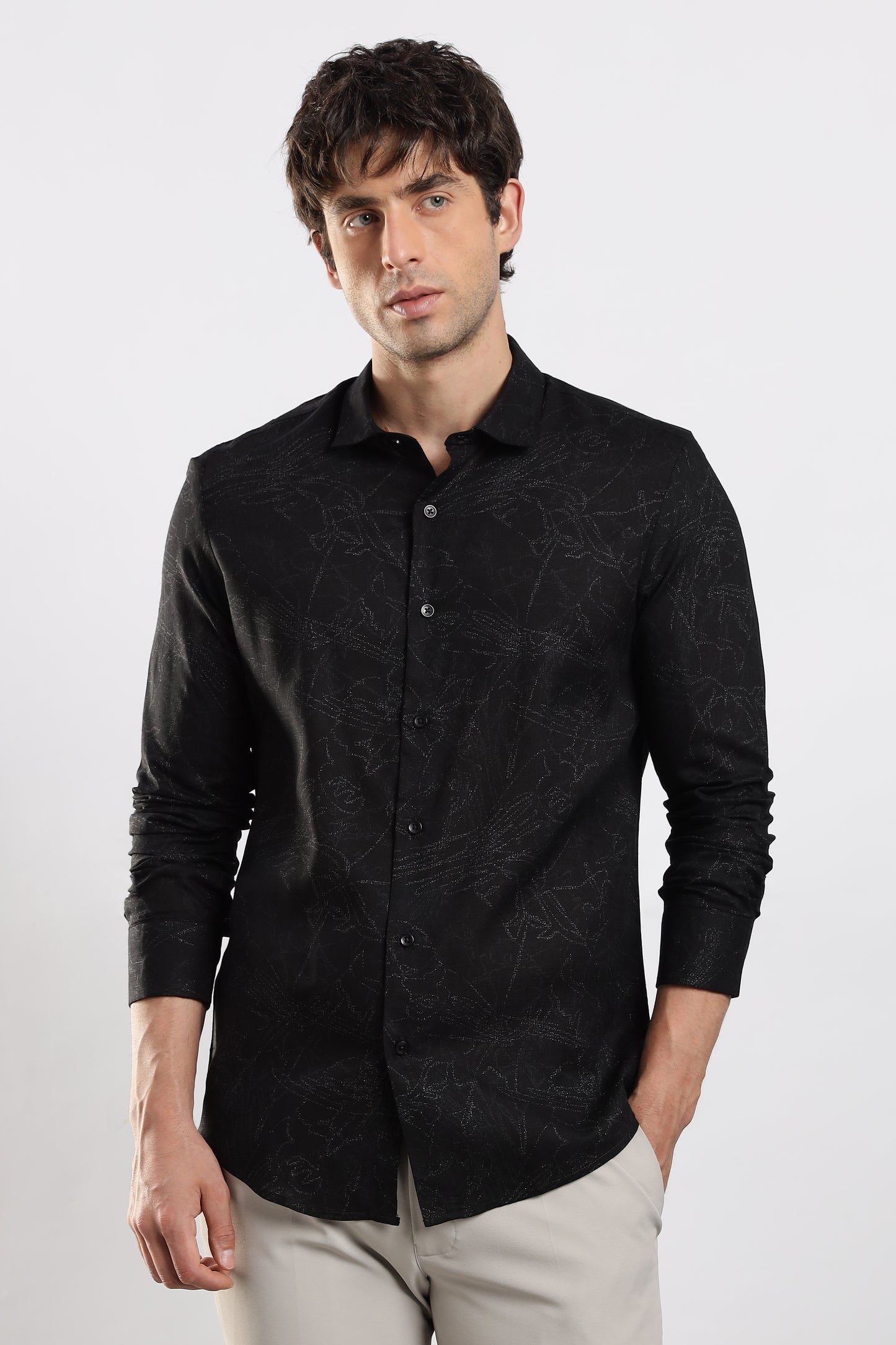 Glitter Print Shirt Black