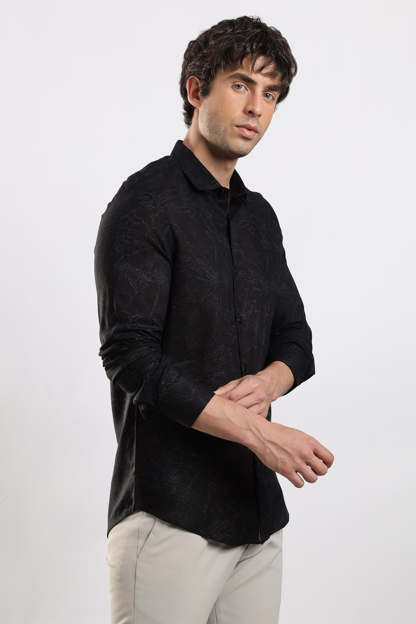 Glitter Print Shirt Black