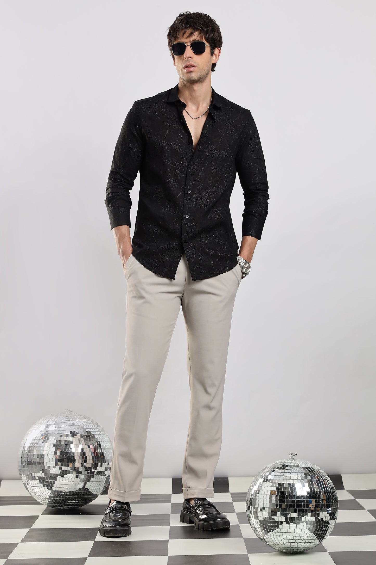 Glitter Print Shirt Black