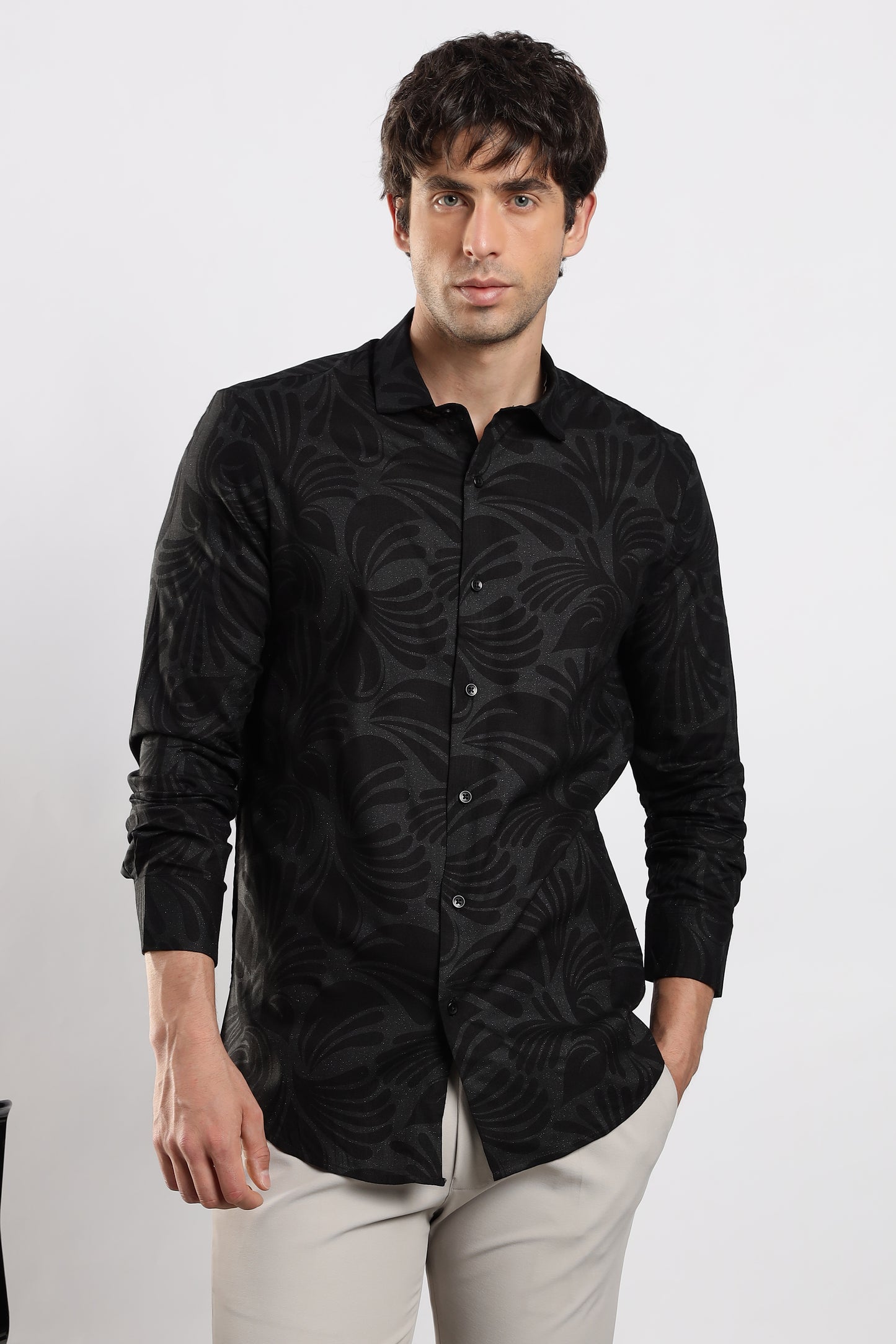 Glitter Print Shirt Black