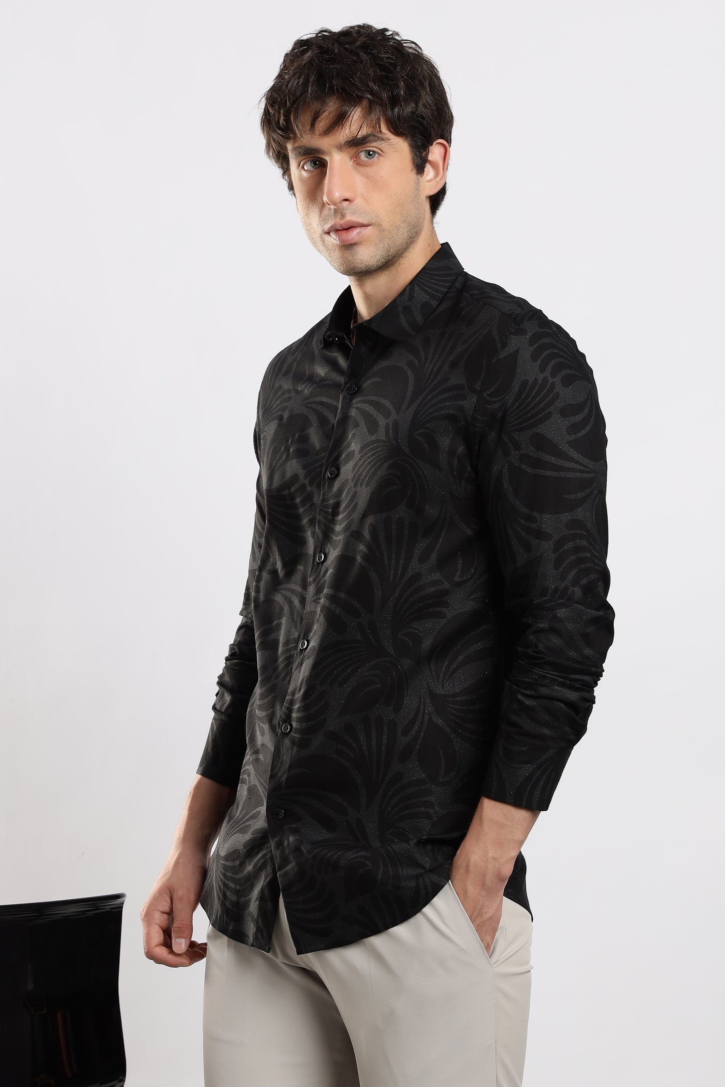 Glitter Print Shirt Black