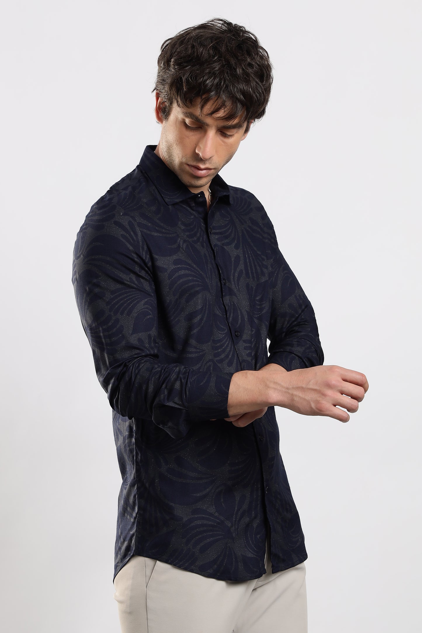 Glitter Print Shirt Navy 1