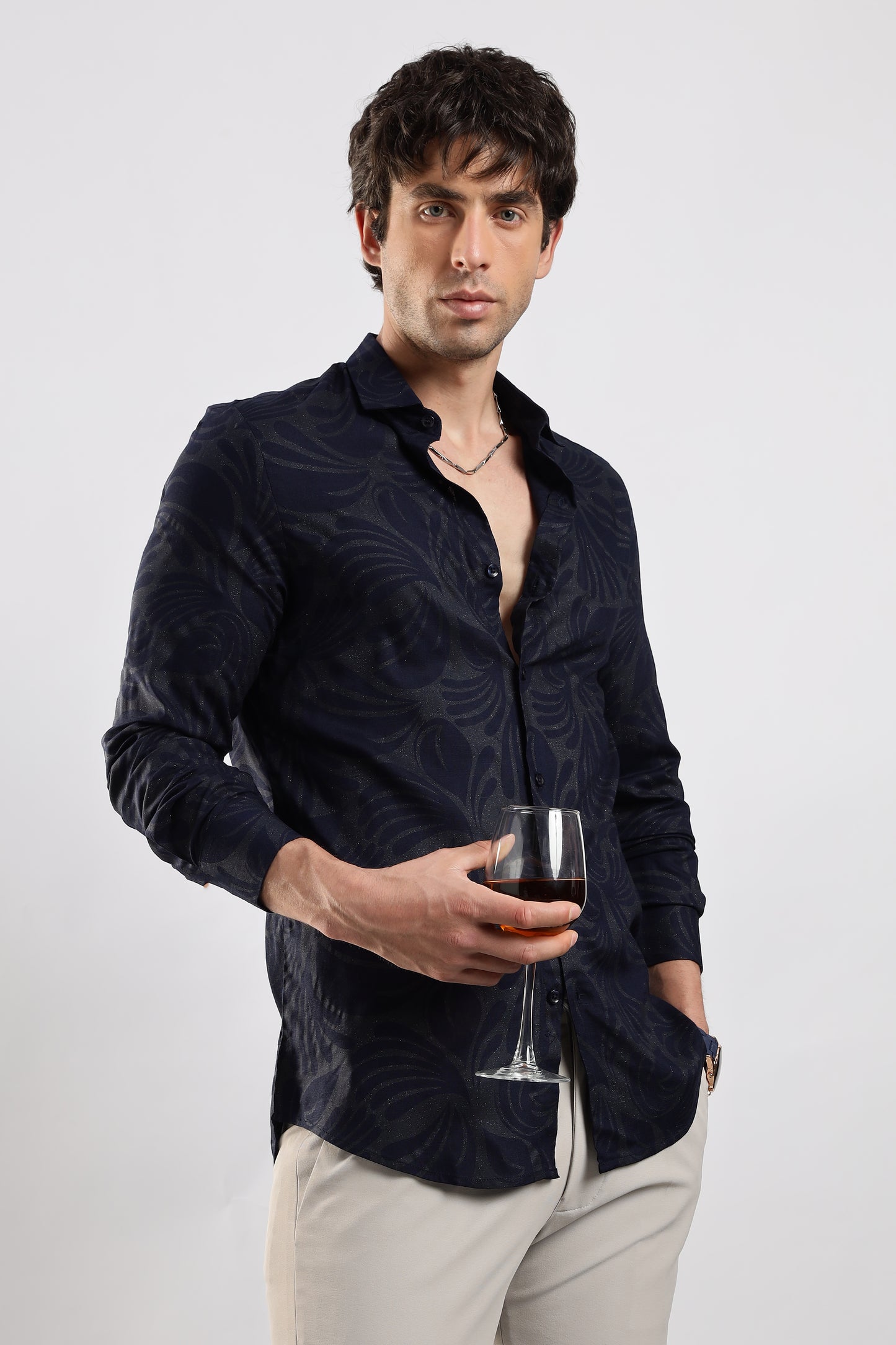 Glitter Print Shirt Navy 1