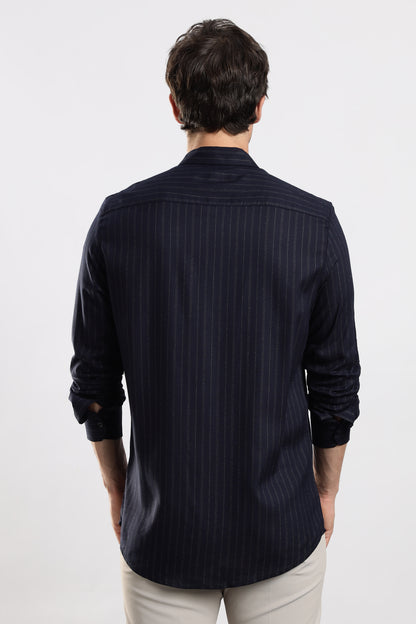 Slim Fit Striped Glitter Shirt Navy