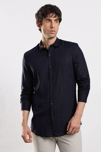 Slim Fit Striped Glitter Shirt Navy