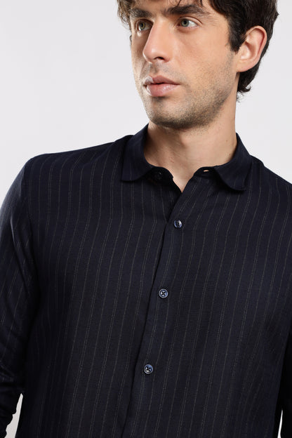 Slim Fit Striped Glitter Shirt Navy