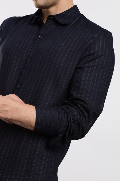 Slim Fit Striped Glitter Shirt Navy