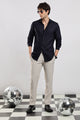 Cotton Slim Fit Striped Glitter Shirt Navy