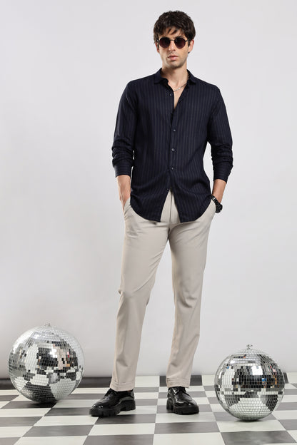 Slim Fit Striped Glitter Shirt Navy
