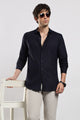 Cotton Slim Fit Striped Glitter Shirt Navy