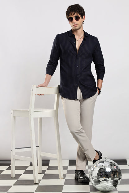 Slim Fit Striped Glitter Shirt Navy