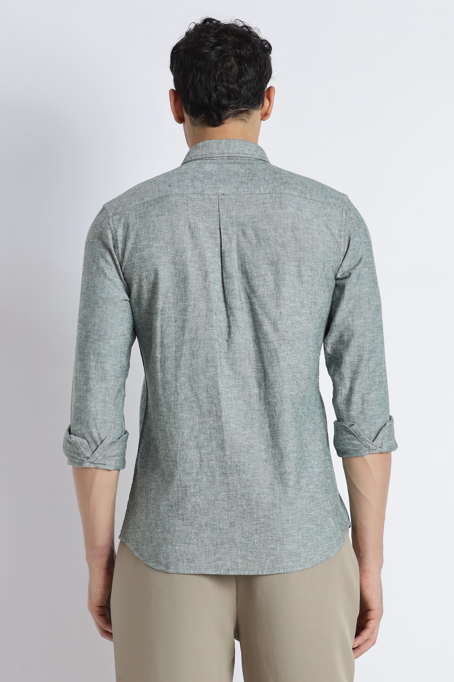 Linen Solid Casual Shirt Green