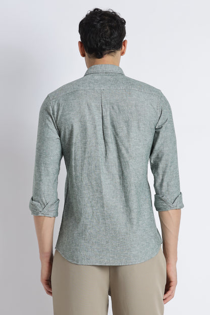 Linen Solid Casual Shirt Green