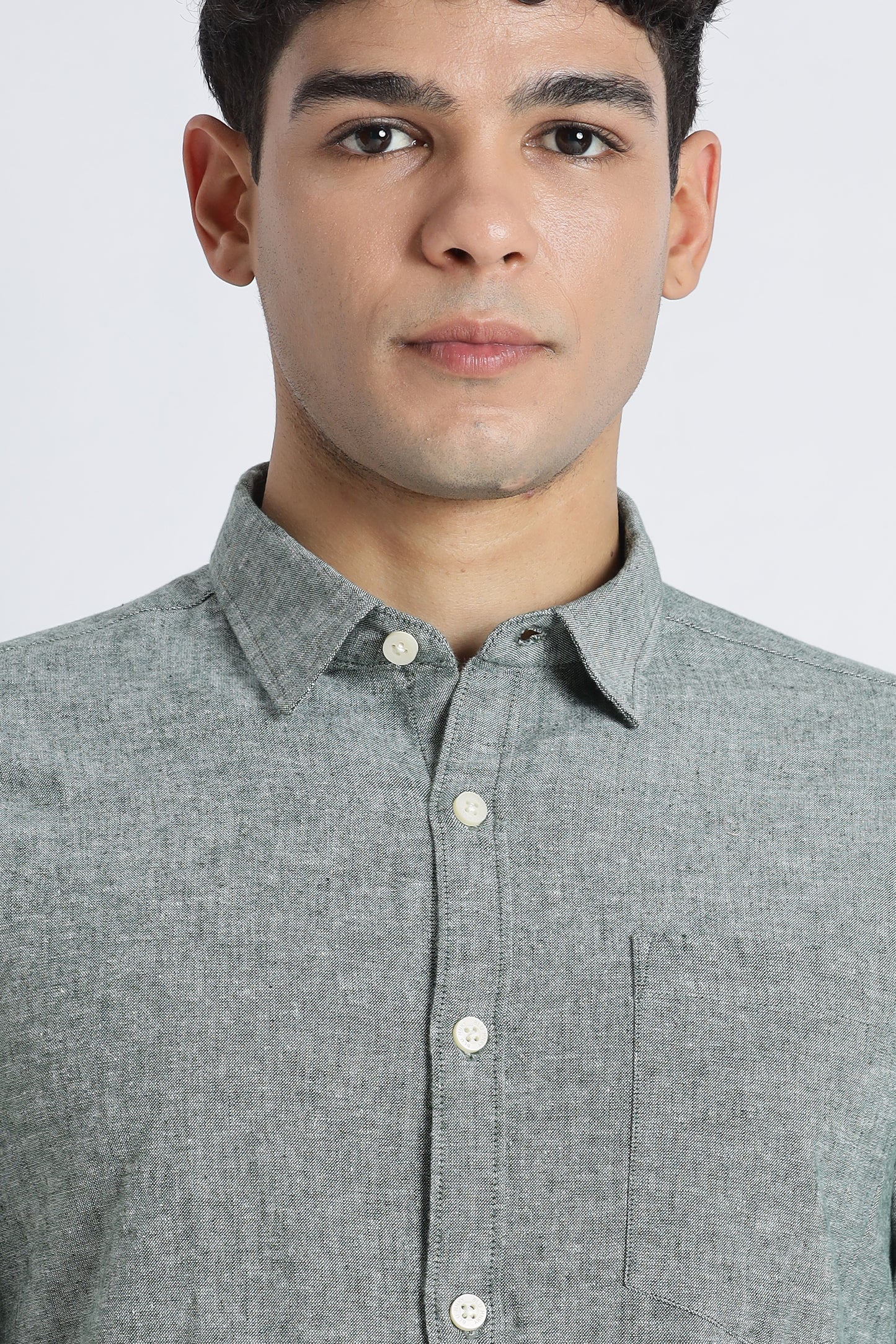 Linen Solid Casual Shirt Green