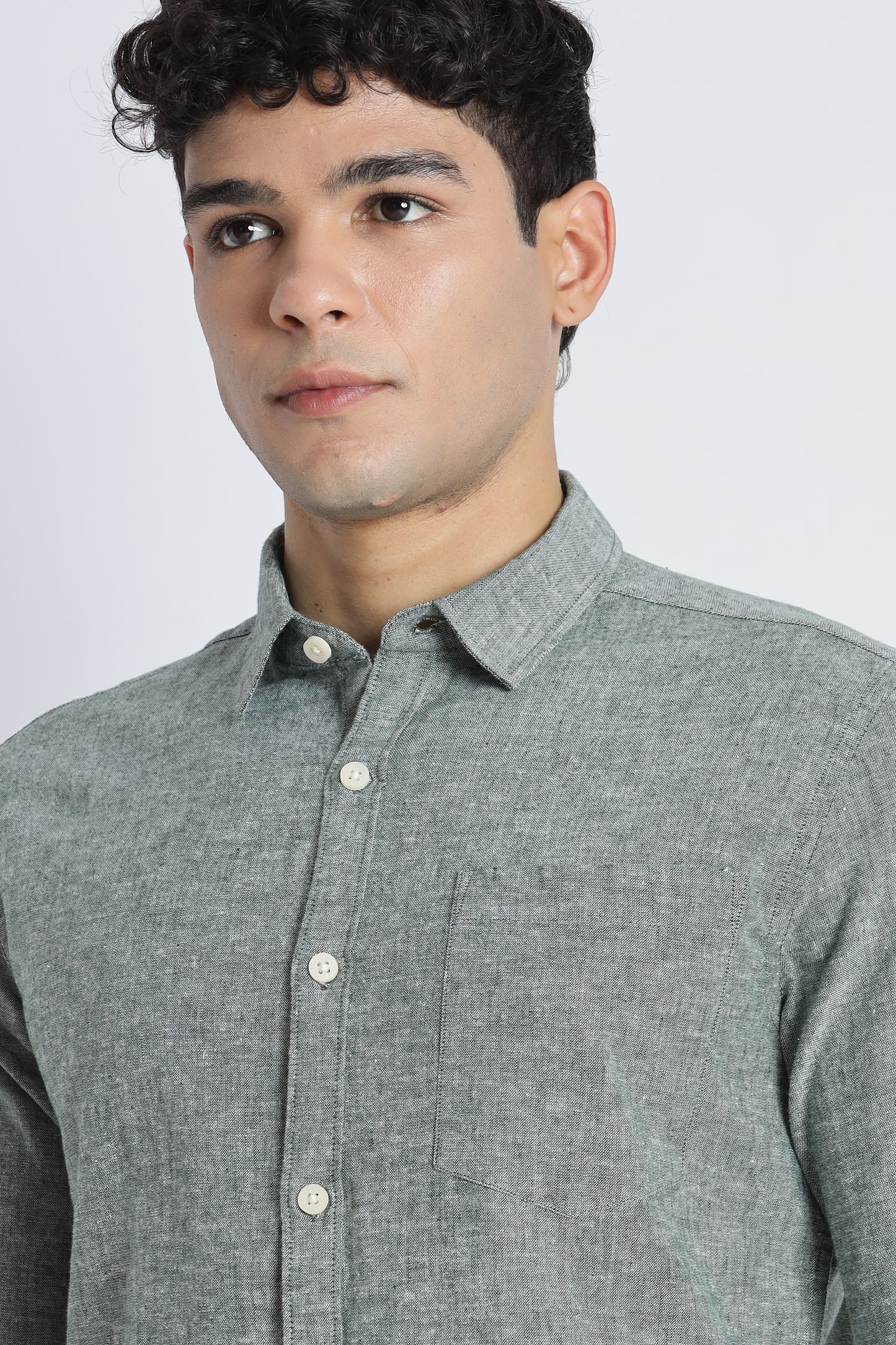Linen Solid Casual Shirt Green
