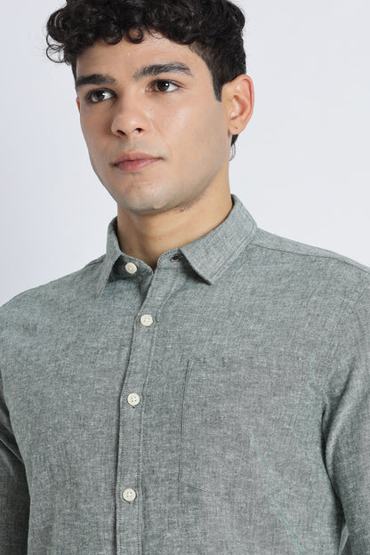 Linen Solid Casual Shirt Green