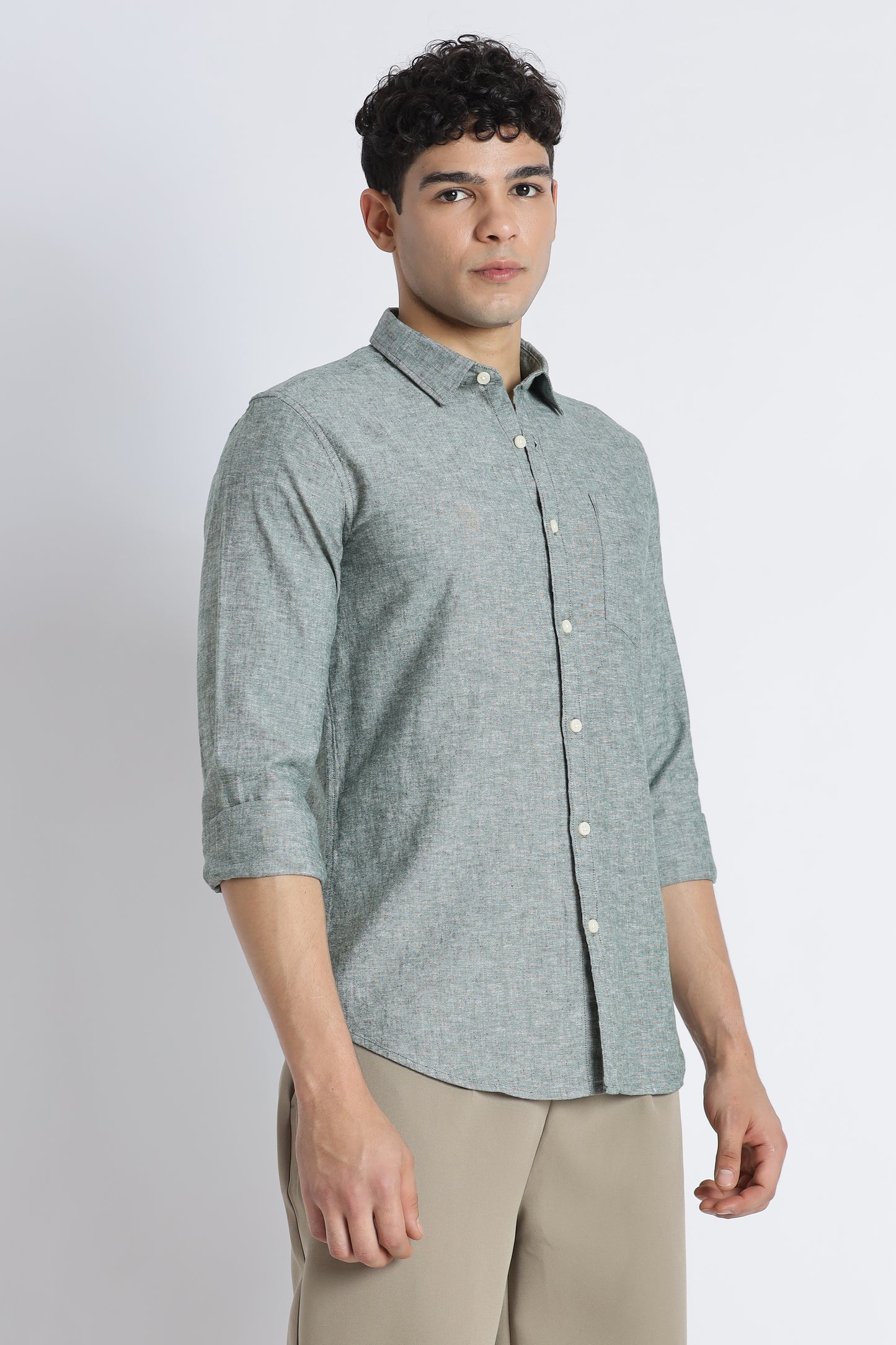 Linen Solid Casual Shirt Green
