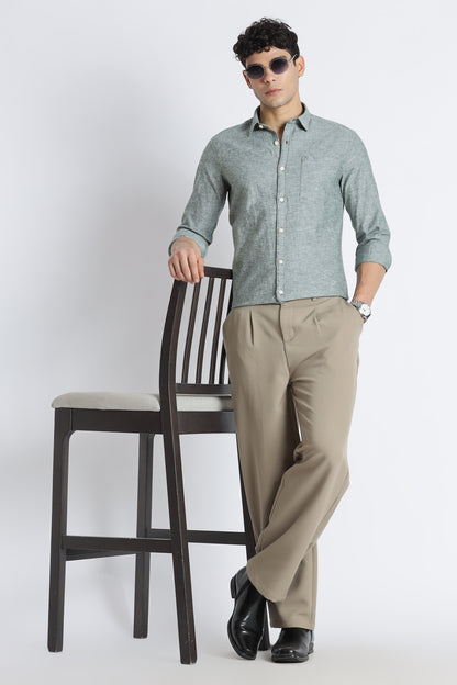 Linen Solid Casual Shirt Green