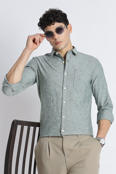 Linen Solid Casual Shirt Green