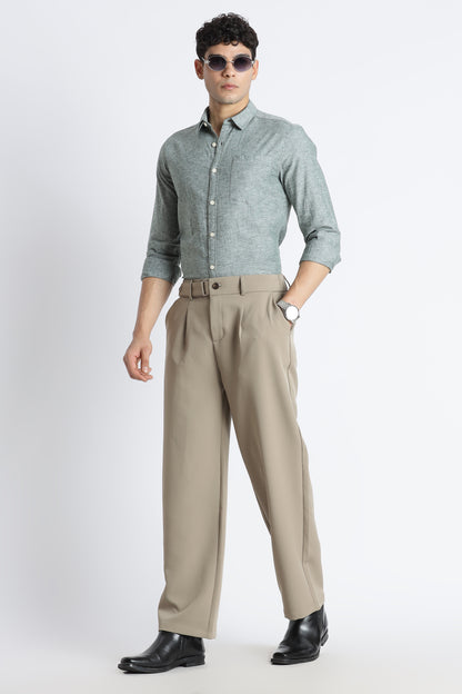 Loose Fit Trousers with Adjustable Waist Olive