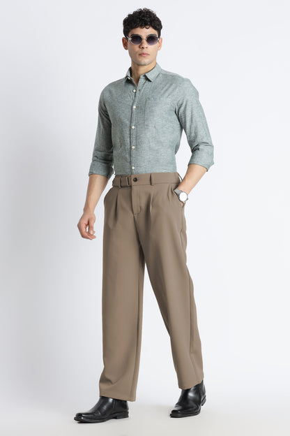 Loose Fit Trousers with Adjustable Waist Beige