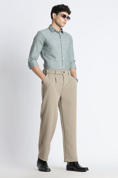 Loose Fit Trousers with Adjustable Waist Olive