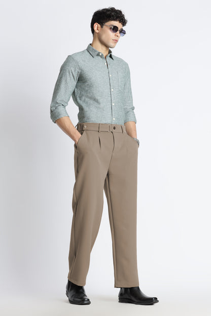 Loose Fit Trousers with Adjustable Waist Beige