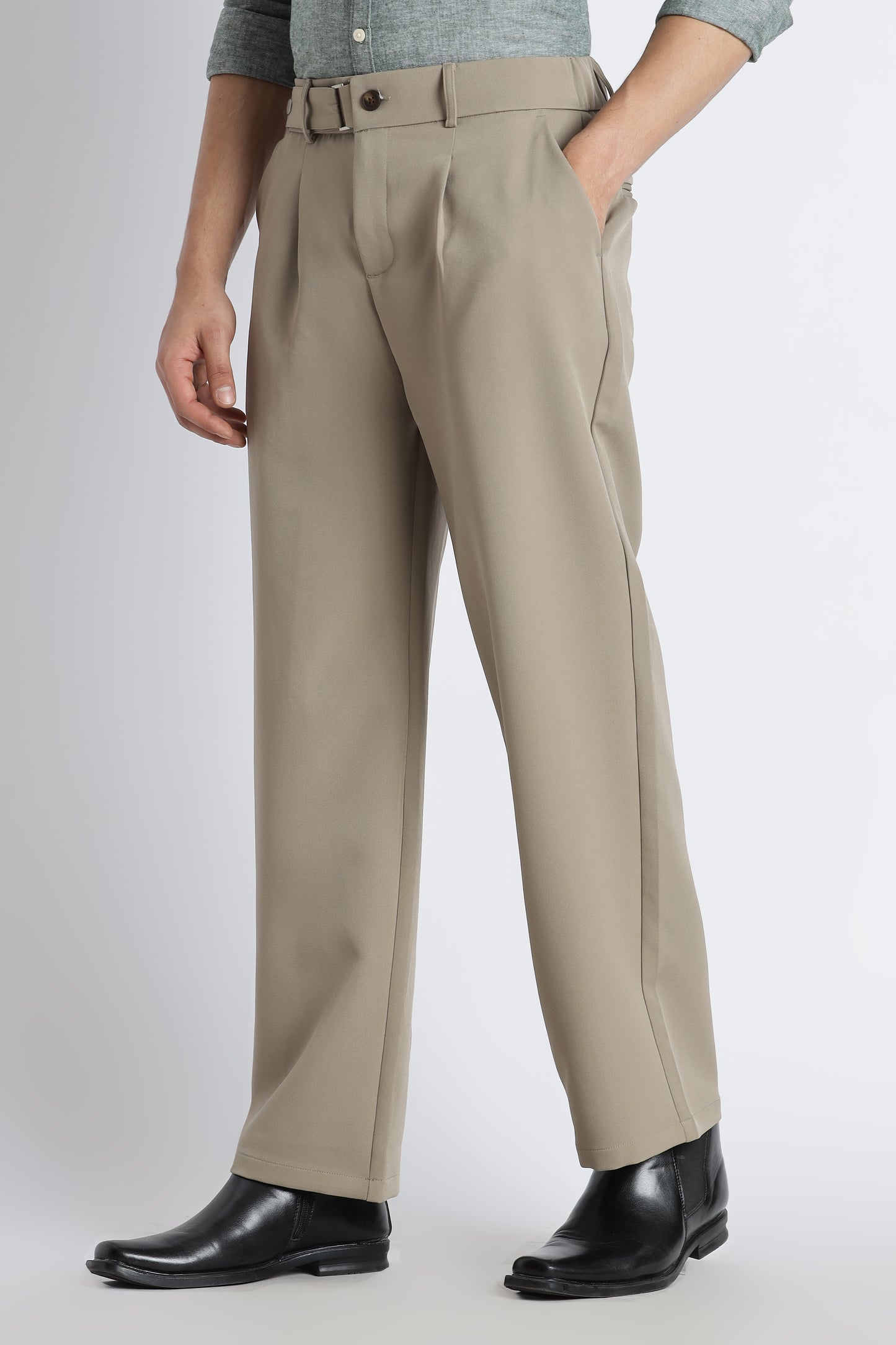 Loose Fit Trousers with Adjustable Waist Olive