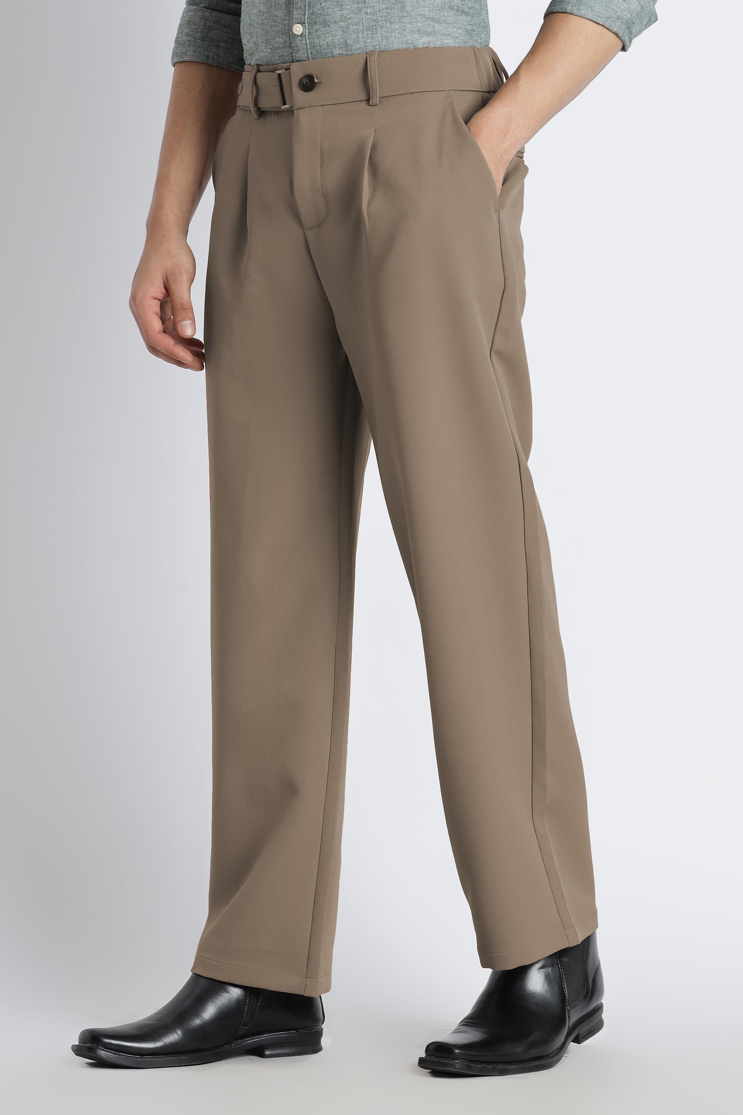 Loose Fit Trousers with Adjustable Waist Beige