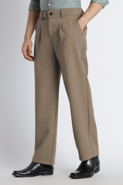 Loose Fit Trousers with Adjustable Waist Beige