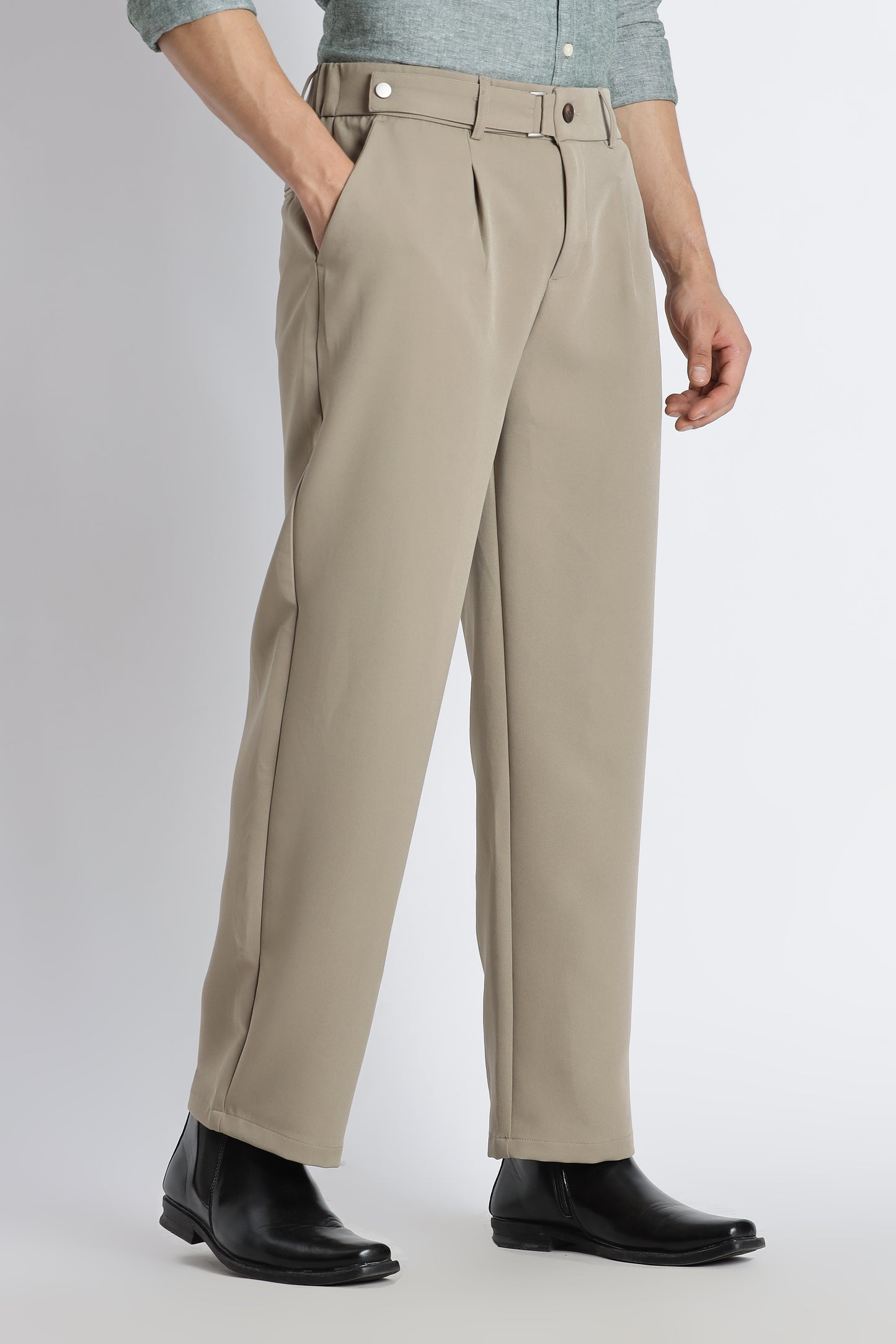 Loose Fit Trousers with Adjustable Waist Olive