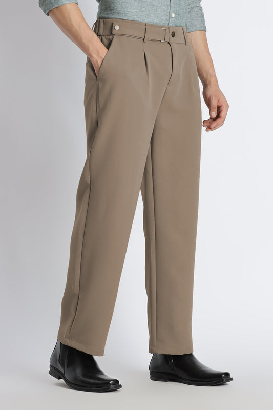 Loose Fit Trousers with Adjustable Waist Beige