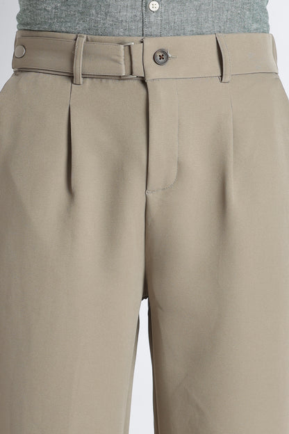 Loose Fit Trousers with Adjustable Waist Olive