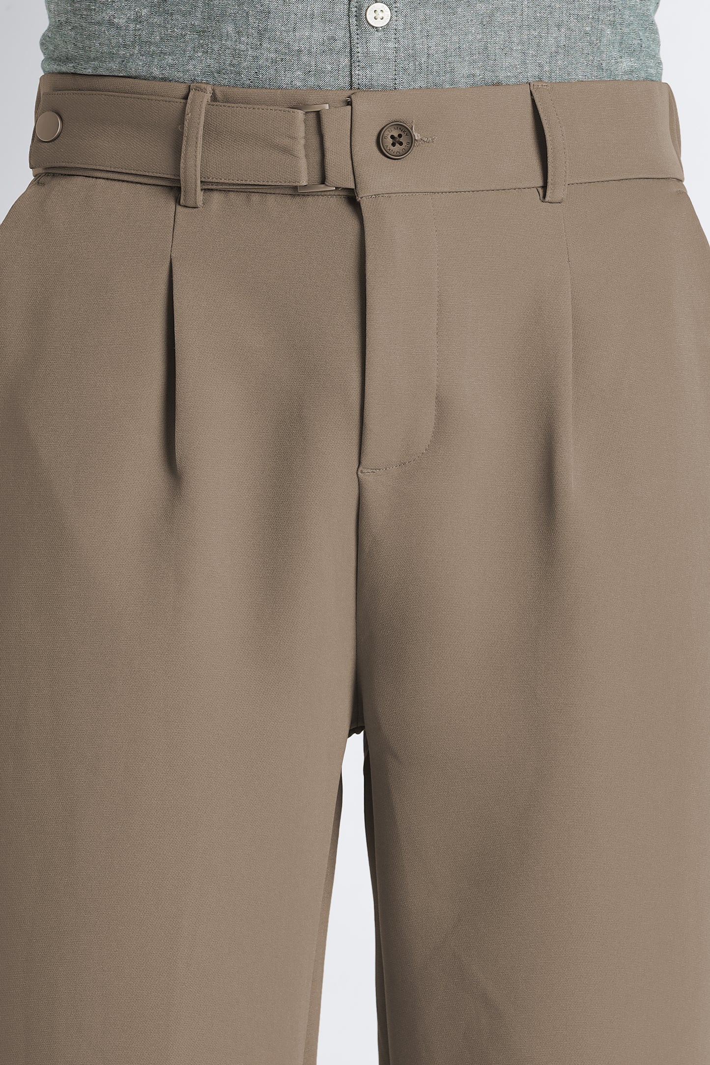 Loose Fit Trousers with Adjustable Waist Beige