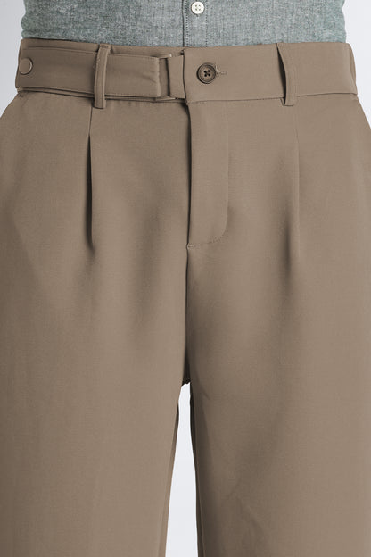 Loose Fit Trousers with Adjustable Waist Beige