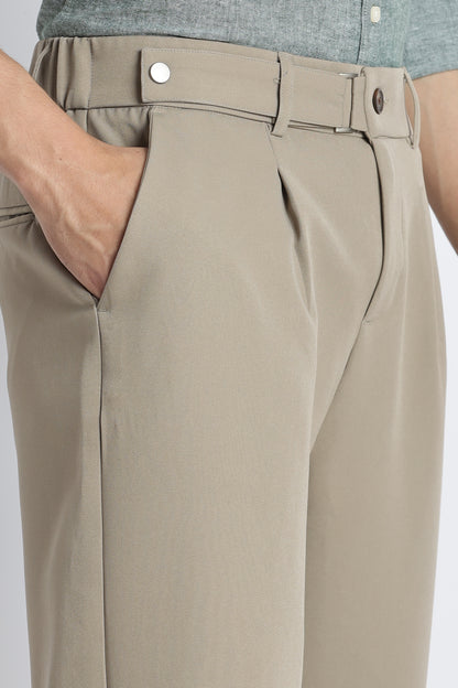 Loose Fit Trousers with Adjustable Waist Olive
