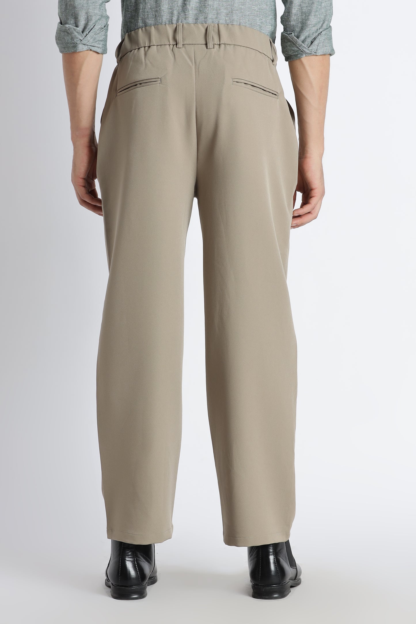 Loose Fit Trousers with Adjustable Waist Olive