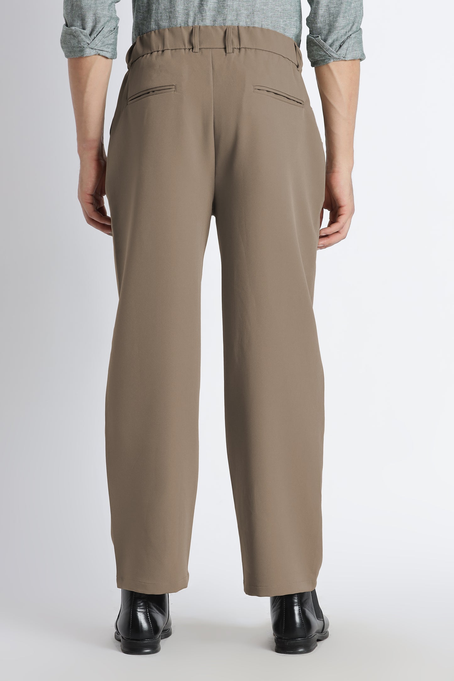 Loose Fit Trousers with Adjustable Waist Beige