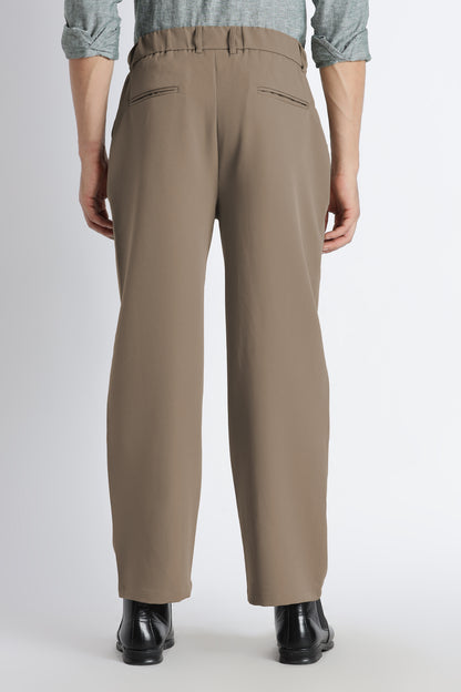Loose Fit Trousers with Adjustable Waist Beige