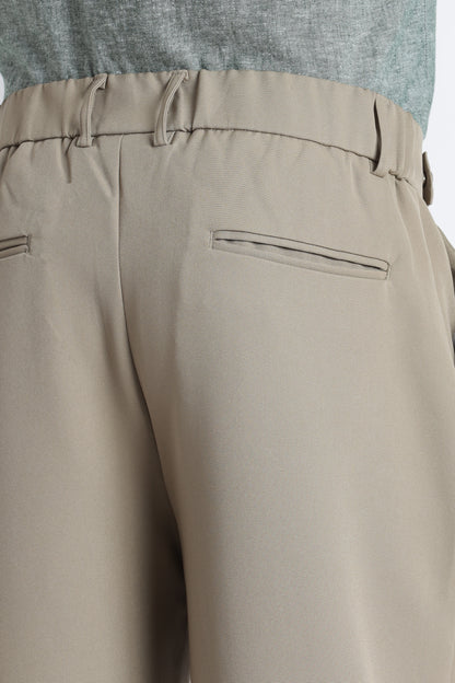 Loose Fit Trousers with Adjustable Waist Olive