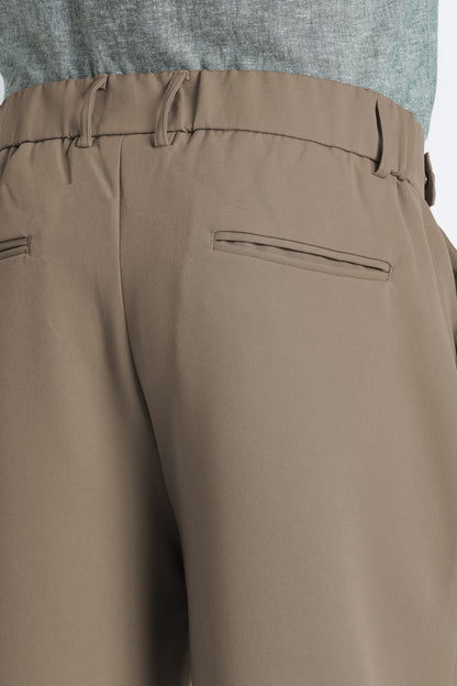 Loose Fit Trousers with Adjustable Waist Beige